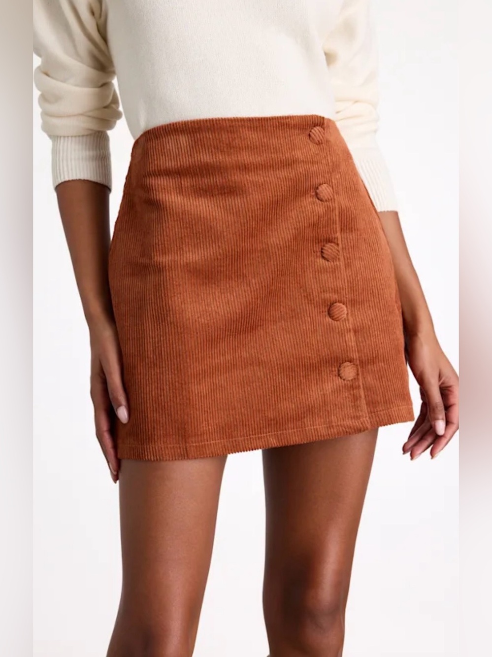 LULU’S New! Katherina Rust Brown Button Front Corduroy Skirt Size Small NWT